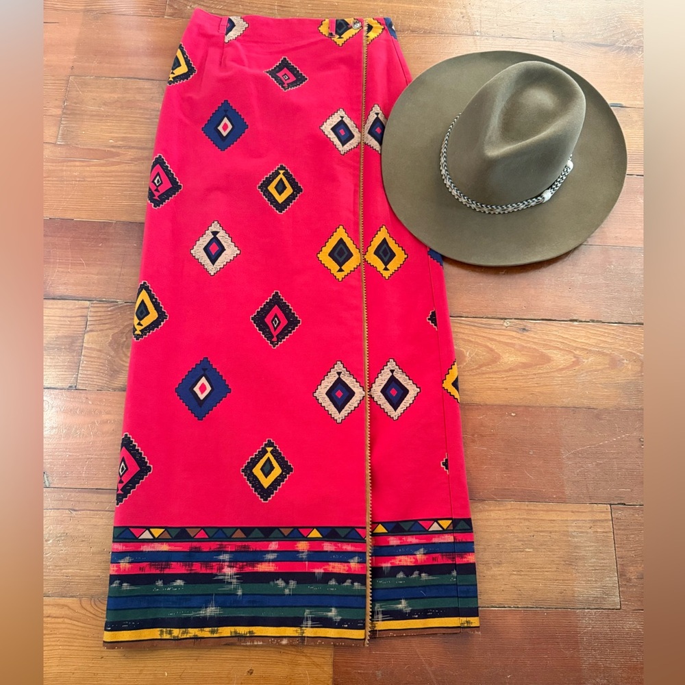 Vintage Breeches Maxi Southwest Patterned Red Wrap  Skirt